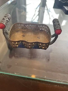 ANTIQUE 1920'S CZECH BRASS & GLASS GEMS PERFUME OR TRINKET HOLDER - Picture 1 of 7