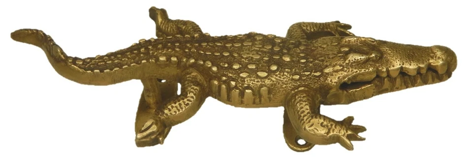 Manija de puerta de latón macizo artesanal estilo vintage de cocodrilo antiguo Foto 1 de 4