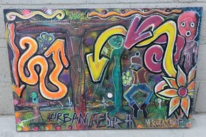 Pintura artística multimedia urbana sobre lienzo firmada por Peter Mikulak 2024 RENACIMIENTO URBANO - Imagen 1 de 19