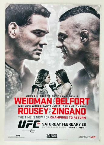 UFC 184 Cancelled/Original Event Poster, Ronda Rousey, Cat Zingano, Weidman Cover
