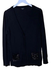 Talbots Womens 1XL Cardigan Black Glitter Button Long Sleeve Round Neck - Picture 1 of 5