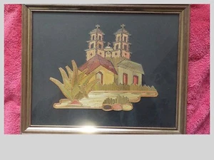Mosaico de paja Popote vintage iglesia misión popotillo 9 x 8 - Imagen 1 de 2