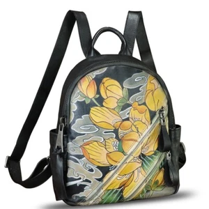 Genuine Leather Backpack for Women Hand Painted Leather Rucksack Knapsack Purses - Picture 1 of 6