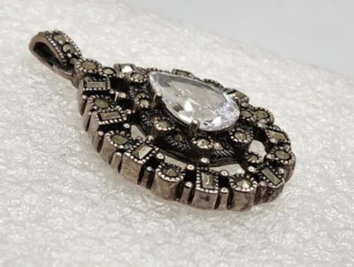 Colgante en forma de lágrima de marcasita Judith Jack 925 circonita cúbica de plata de ley de colección Foto 1 de 4