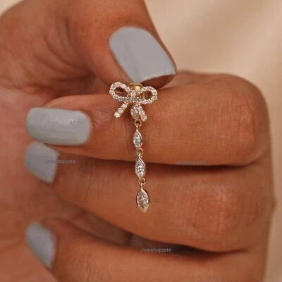 14k Gold Graduation Marquise Cut Natural Diamond Single Ear Jacket Chain Earring - Image 1 of 4