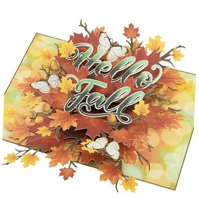 Cartão pop-up floral, folha de bordo, folhas florais, borboletas, 3D Hello Fall - Imagem 1 de 4