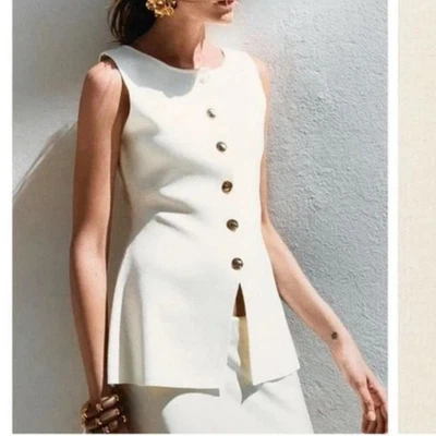 Chaleco ZARA Sin Mangas Tono Dorado Botón Delantero Tejido Top Marfil Talla Mediana Foto 1 de 4