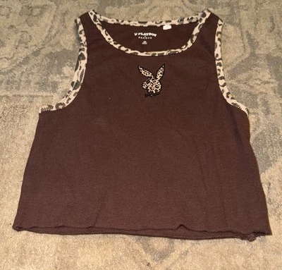 Camiseta sin mangas Playboy By Pacsun para mujer marrón conejo acanalado talla XS X-pequeña Foto 1 de 4