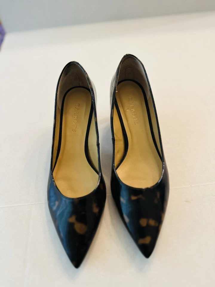 Talbots Negro y Marrón Estampado Animal Oficial Gatito Tacones Zapatos EE. UU. Talla 7.5M Foto 1 de 4