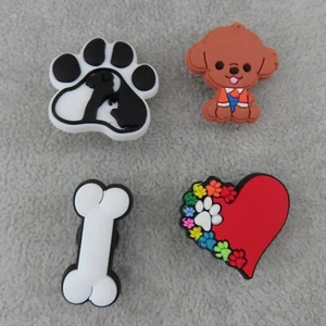 DOG LOVER Shoe Charms for Shoes Wristbands Set Lot 4 Cute Paw Bone Heart Poodle - Picture 1 of 6