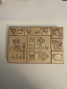CTMH 6012 Farm Set 9 Wood Mounted Rubber Stamps RS4 - Picture 1 of 7