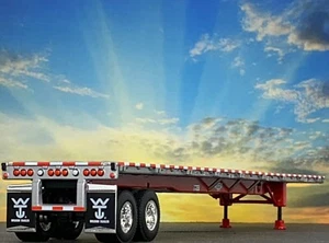1/64 DCP RED/SILVER WILSON ROADBRUTE TANDEM AXLE AXLE FLATBED TRAILER - Picture 1 of 6