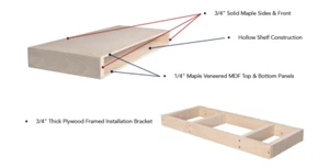 33" Wide Unfinished Raw Light Maple Floating Shelf (33" W x 12" D x 2.5" H) - Picture 1 of 2