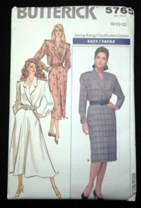 Vintage 80s Uncut Dress Sewing Pattern 8 10 12 Couture Career Collar Full Pencil - Picture 1 of 2