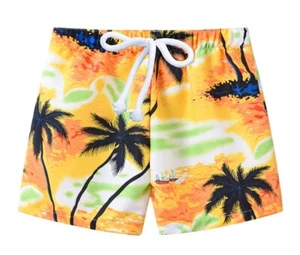 Yellow Toddler Boy's Swim Trunks – Tropical Palm Tree Print | Sizes 1-5T - Picture 1 of 2