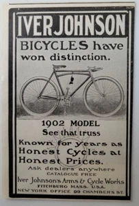 Iver Johnson Bicycles Truss Fitchburg MA Original 1902 Print Ad Outlook 2.5x4.5" - Picture 1 of 1