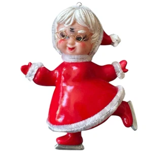 Vintage Mrs. Claus Schlittschuhlaufen Weihnachtsschmuck Zelluloid Made In Japan MCM - Bild 1 von 7