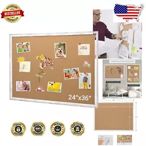 Lightweight 24x36 Cork Bulletin Board – Decorative Wall Pin Board with Push Pins - Picture 1 of 11