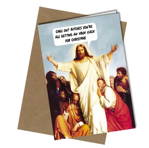 #1181 RUDE CHRISTMAS CARD FUNNY Jesus Xbox Chill out Mum Dad Cheeky Greeting - Picture 1 of 2