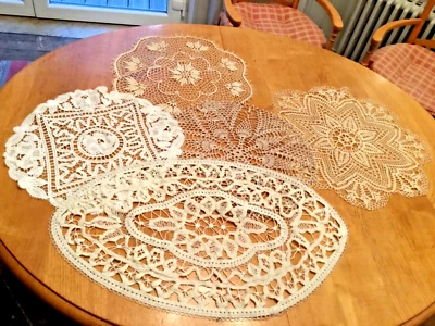 Lot 5 napperons anciens dentelle aux fuseaux écru - Photo 1/4