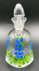 Glass Perfume Bottle with Stopper Handpainted Enamel Flowers Vintage Vanity - Picture 1 of 12