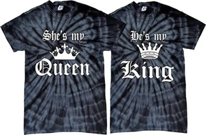 She's My King He's My Queen VALENTINES Parejas A Juego Lindas Camisetas Tie Dye - Imagen 1 de 9