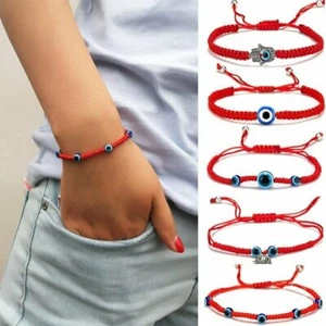 Lucky Red Blue Rope Blue Evil Eye Beaded Braided Bracelet Bangle Jewelry Gifts - Picture 1 of 20