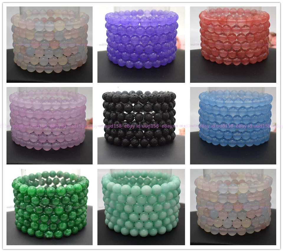 Wholesale Lots 6 Pcs 6/8/10/12mm Natural Gemstone Crystal Stretch Bracelet 7.5” - Image 1 of 1