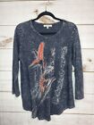 Jess & Jane Womens Top Size M  Asian Floral Print Long Sleeve Quality Shirt