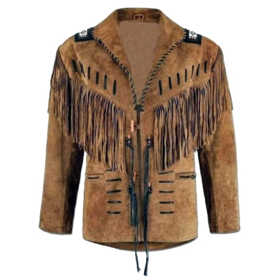 Native American Fringes Coat Men's Suede Leather Brown Jacket Fringes Coat - Image 1 of 4