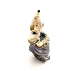Vintage Porcelana De Cuernavaca Mexico Sitting Thinking Clown Figurine 7" Blue - Picture 1 of 4