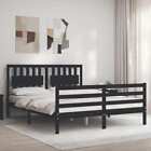 Bed Frame With Headboard Black 160X200 Cm Solid Wood