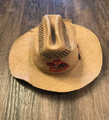 百威啤酒 Anheuser Busch 复古 20 世纪 70 年代编织草编牛仔帽,尺寸 L — 第 1/4 张图片