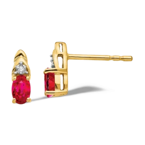 14K Solid Yellow Gold Ruby Diamond Dangle Stud Earrings - Picture 1 of 4
