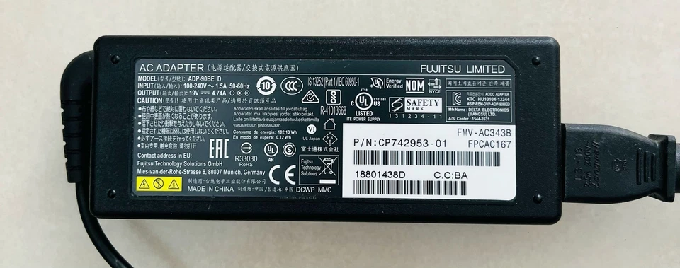 Fujitsu Netzteil Kabel Ladekabel ADP-90BE D Gebraucht - Bild 1 von 4