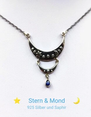 ⭐ Stern und Mond 🌙 925 Silber & Saphir Collier Filigran* Kette Antik Schmuck *  - Bild 1 von 4