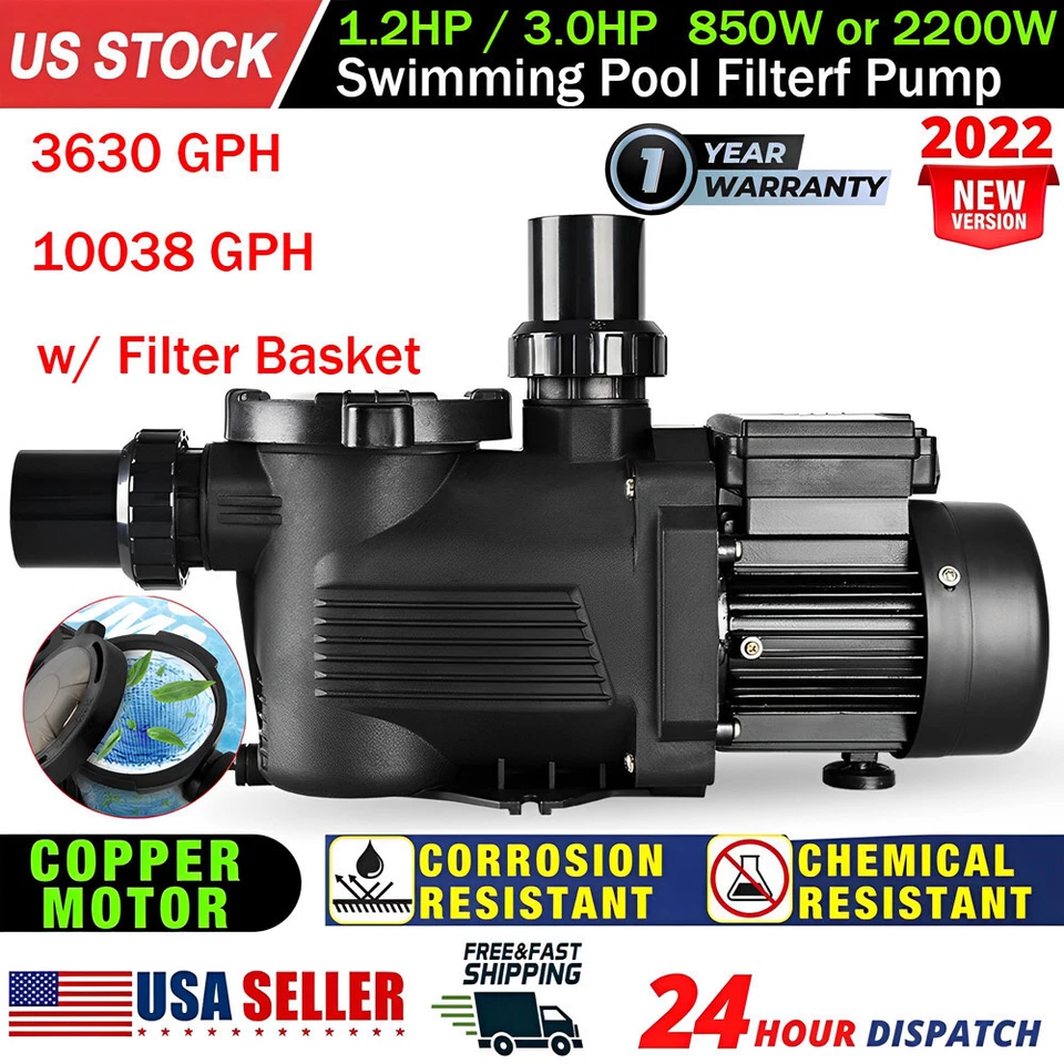 3HP High-Flo In Ground Inground Pool Pump 110V 60MM Ports 3 Horse Power - Image 1 of 4