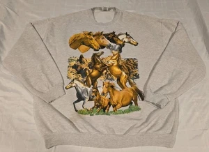 Vintage Wild Horses Sweatshirt Mens XL Gray Crewneck Jerzees - Picture 1 of 13