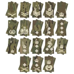 PAIR OF MTP CAMO RANK SLIDES EPAULETTES IVORY THREAD BRITISH ARMY ALL RANKS KING - Picture 1 of 19