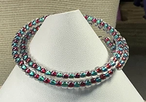 Fashion Bracelet Clear Red Green Glass Bead Wire Recoil Bangle Lot 57A - Picture 1 of 3