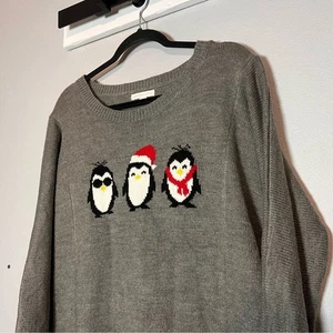 New York & Company Pullover Rundhals grau Pinguine Weihnachten Urlaub Gr. Medium - Bild 1 von 8