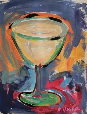 Pintura Artística Abstracta Cocina Bar Vino MONA VIVAR Original 11x14 Foto 1 de 4