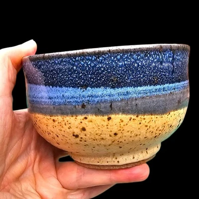 Ocean Japanese Style Chawan Tea Bowl Footed Handmade Ceramic Pottery ART signed  - Image 1 of 4