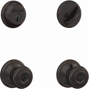 SCHLAGE FB50NVGEO716 Georgian Entry Deadbolt Lock Combo Set, Aged Bronze - Bild 1 von 5
