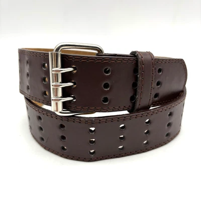 90s Style Brown Genuine Leather Triple Prong Men's Dress/Work Belt L Up to 40" - Image 1 of 4
