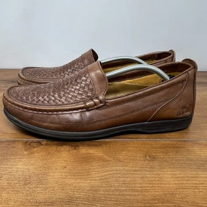 Arnold Palmer Ashton Brown Leather Loafers Slip On Woven Shoes 10 Made in Brazil - Picture 1 of 17
