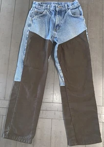 H8 BOYS sz14 PRO GEAR WRANGLER BLUE DENIM GREEN CANVAS JEANS BRUSH FIELD HUNTING - Picture 1 of 24