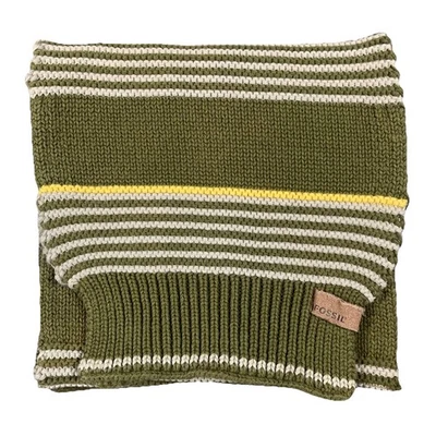 FOSSIL Brand Olive Green White Yellow Striped Knitted Scarf 100% Cotton - Image 1 of 4