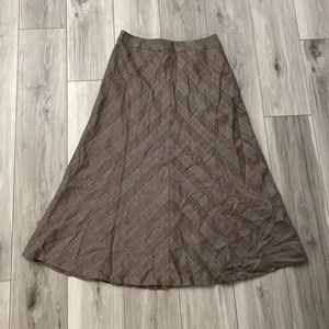 Talbots Wool Blend Long Skirt Plaid Houndstooth Size 10 Brown Lined - Picture 1 of 8