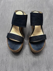 Gianvito Rossi Denim Dark Blue Open Toe Cork Wedges/Sandals/Shoes 38.5  - Picture 1 of 8
